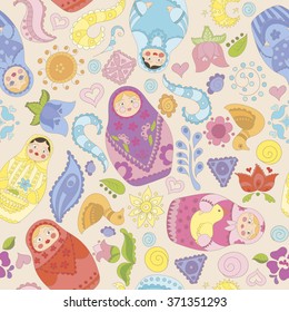 Seamless vector pattern with matryoshka dolls