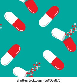 Seamless vector pattern with medical pills, drugs