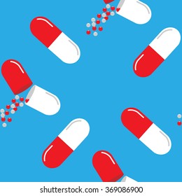 Seamless vector pattern with medical pills, drugs