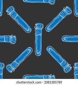 Seamless vector pattern of medical test tube on black background