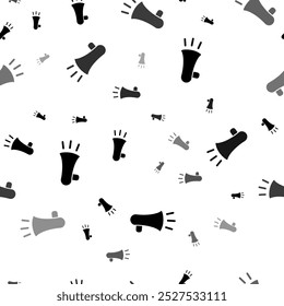 Seamless vector pattern with megaphone symbols, creating a creative monochrome background with rotated elements. Vector illustration on white background
