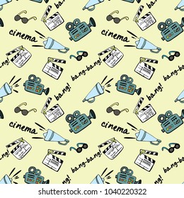 Seamless vector pattern with megaphone and video cameras.