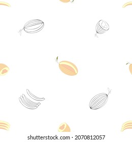 A seamless vector pattern of melons isolated on white background. Designed in orange, pink, yellowish, black and white colors for prints, templates, backgrounds, wraps