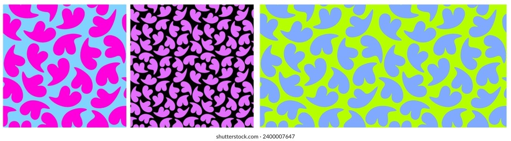 Seamless Vector Pattern with Melting Hearts.Pink-Violet Funky Hearts on a Blue, Black and Neon Green Backgrund.Abstract Romantic Backdrop.Valentine's Day Holiday Endless Print with Liquid Hearts. RGB.