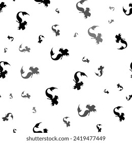 Seamless vector pattern with mermaid symbols, creating a creative monochrome background with rotated elements. Vector illustration on white background