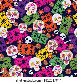 Seamless vector pattern with mexican elements sombrero, . Perfect artistic background for your design. Dias de los muertos. Translate-Feast of death.