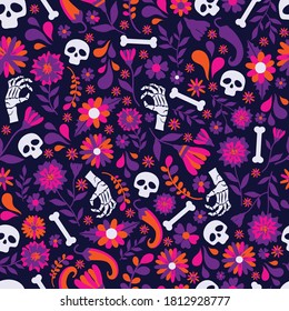 Seamless vector pattern with mexican elements. Perfect artistic background for your design. Dias de los muertos. Translate-Feast of death.