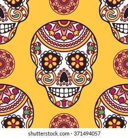 Seamless vector pattern with mexican skulls for Day of the dead celebration