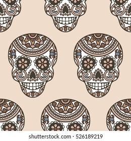 Seamless vector pattern with mexican skulls for Day of the dead celebration