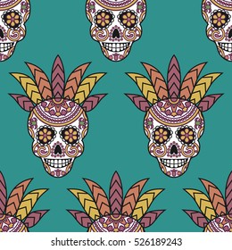 Seamless vector pattern with mexican skulls for Day of the dead celebration