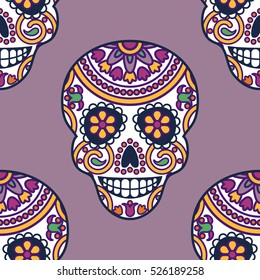 Seamless vector pattern with mexican skulls for Day of the dead celebration