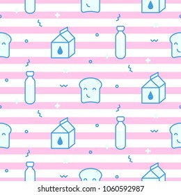Seamless vector pattern with milk bottles and toasts.