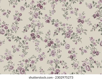 seamless vector pattern of mille fleurs watercolor flowers, vintage stamped wallpaper style