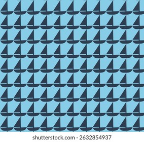 Seamless vector pattern with minimal sailboat silhouettes in navy blue on light blue background. Nautical, modern, and playful. Great for summer textiles, kids’ designs, packaging, and wallpapers.