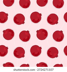 Padrão de vetor sem emenda com romãs minimalistas em rosa suave. Elegante arte frutífera simbolizando ritual, longevidade, poder feminino e herança mediterrânea.
