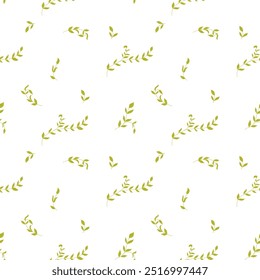 A seamless vector pattern in a minimalist style. It features branches with leaves on a white background. Suitable for home decor, wallpaper, textiles, clothing, and stationery.