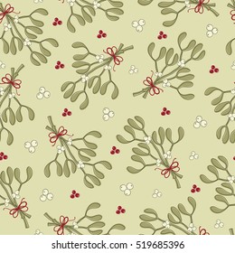 Seamless vector pattern with mistletoe. Can be used for wallpaper, pattern fills, fabric, web page background, surface textures, gifts, wrapping paper. scrapbooking.
