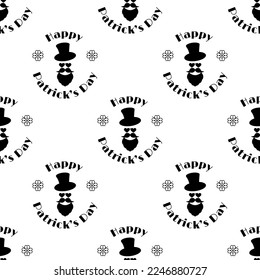 Seamless vector pattern. Modern background old style. Patrick Day holidays backdrop. Isolate black elements on the white. For creative decorating fashion design, cards, decoration, prints, and web.