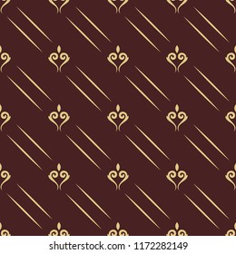 Seamless vector pattern. Modern geometric ornament with golden diagonallines and royal lilies. Classic vintage background