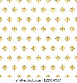 Seamless vector pattern. Modern geometric ornament with golden royal lilies. Classic vintage background