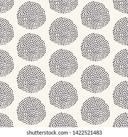 Seamless vector pattern. Modern geometric hand drawn seed circle. Repeating abstract spotty background. Organic polka dot textured shape. Minimalist surface design textile, all over print wallpaper