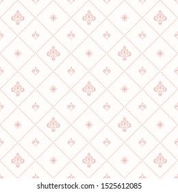 Seamless vector pattern. Modern geometric ornament with pink royal lilies. Classic vintage pink background