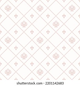 Seamless vector pattern. Modern geometric ornament with pink and white royal lilies. Classic background