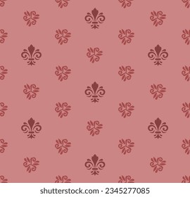 Seamless vector pattern. Modern geometric ornament with royal lilies. Classic red background