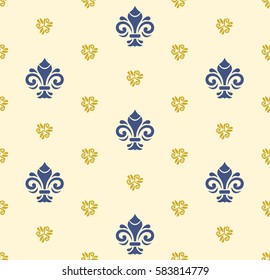 Seamless vector pattern. Modern geometric ornament with royal lilies. Classic vintage background