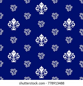 Seamless vector pattern. Modern geometric ornament with white royal lilies. Classic vintage background