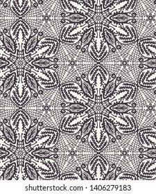 Seamless vector pattern. Modern stylish geometric hand drawn star snowflake. Repeating floral tileable background. Ornamental winter quilt  Monochrome surface design textile, all over print wallpaper