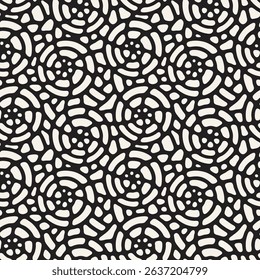 Seamless vector pattern with a modern, stylish texture. Features hand-drawn, freeform rounded shapes and repeating creative strings. A monochrome print perfect for contemporary graphic design projects