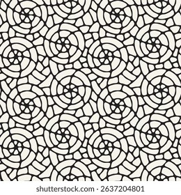 Seamless vector pattern with a modern, stylish texture. Features hand-drawn, freeform rounded shapes and repeating creative strings. A monochrome print perfect for contemporary graphic design projects