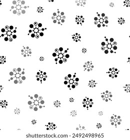 Seamless vector pattern with molecule symbols, creating a creative monochrome background with rotated elements. Vector illustration on white background