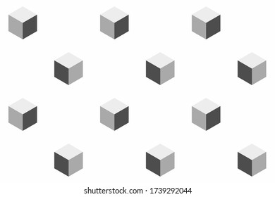 Seamless vector pattern of monochromatic cube.