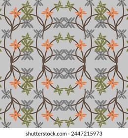 Seamless vector pattern with monochromatic flowers on stems in Art Deco style. Suitable for interior, wallpaper, fabrics, clothing, stationery.
