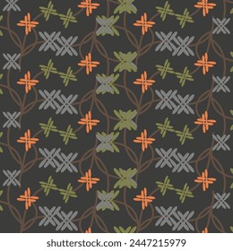 Seamless vector pattern with monochromatic flowers on stems in Art Deco style. Suitable for interior, wallpaper, fabrics, clothing, stationery.
