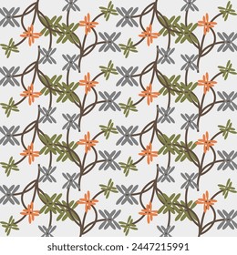 Seamless vector pattern with monochromatic flowers on stems in Art Deco style. Suitable for interior, wallpaper, fabrics, clothing, stationery.

