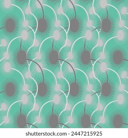 Seamless vector pattern with monochromatic spiky predatory flowers on stems in Art Deco style. Suitable for interior, wallpaper, fabrics, clothing, stationery.