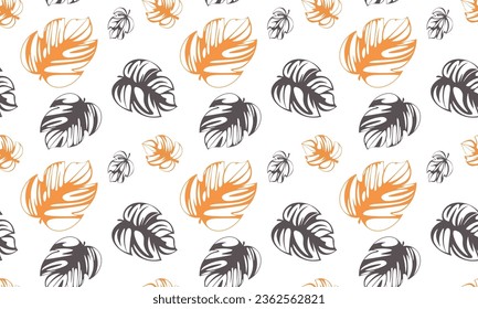 Seamless vector pattern of monstera leaves. Leaves template. Plant background. Textile print. 