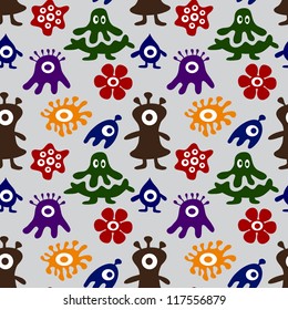 Seamless vector pattern with monsters