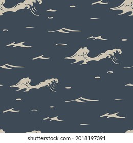 Seamless vector pattern with moody ocean texture on grey background. Simple wavy sea wallpaper design. Decorative water fashion textile.