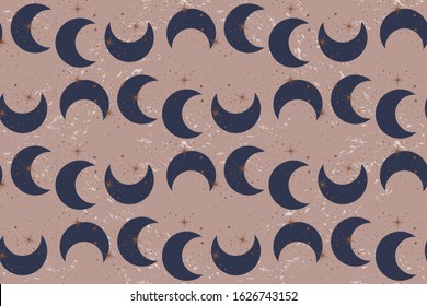 seamless vector pattern with moon and stars, blue-pink color