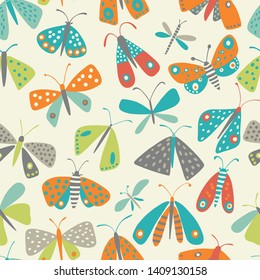 Seamless vector pattern with moths