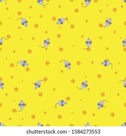 Seamless vector pattern with mouse on yellow background. 