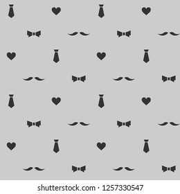 Seamless vector pattern with moustache, heart, tie and necktie