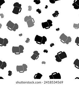 Seamless vector pattern with mug beer symbols, creating a creative monochrome background with rotated elements. Vector illustration on white background