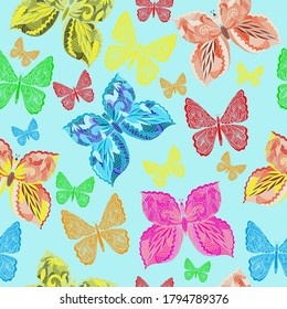 seamless vector pattern with multicolored butterflies