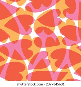 Seamless vector pattern with multicolored hearts. Romantic background for the holiday Valentine's Day. Cute lovers print for paper or fabric. Pink and orange hearts isolated on white background.