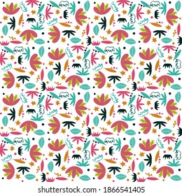 Seamless vector pattern with multicolored herbaceous ornament on a white background, artistic. Summer illustration. Design for cover, packaging, wallpaper.